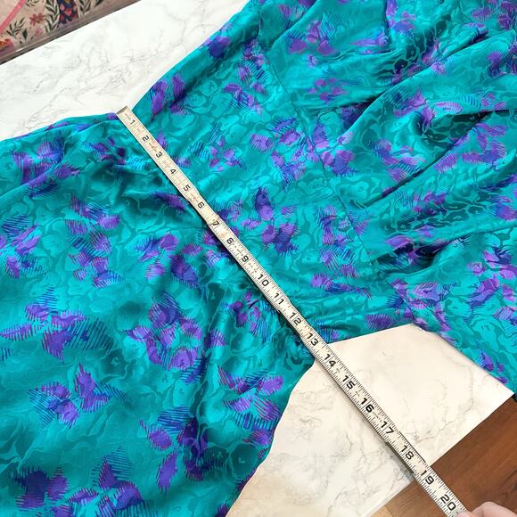 Vintage Lillie Rubin 100% Silk Satin Teal Purple‎ 80s Dress Women’s Size 4 - Picture 11 of 13